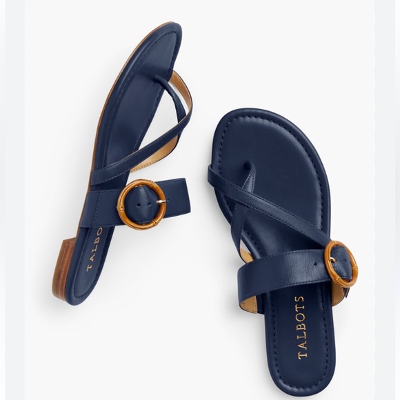 RESERVED NEW Talbots Napa leather Gia Buckle Sandals Sz 9 Navy Blue Sz 9 - Picture 3 of 11